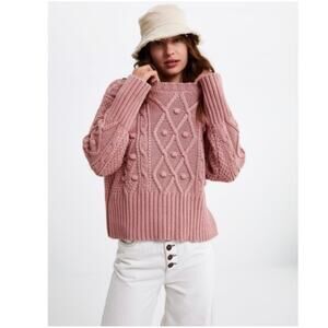 Zara Chunky Knit Pompom Oversized Sweater Size Medium